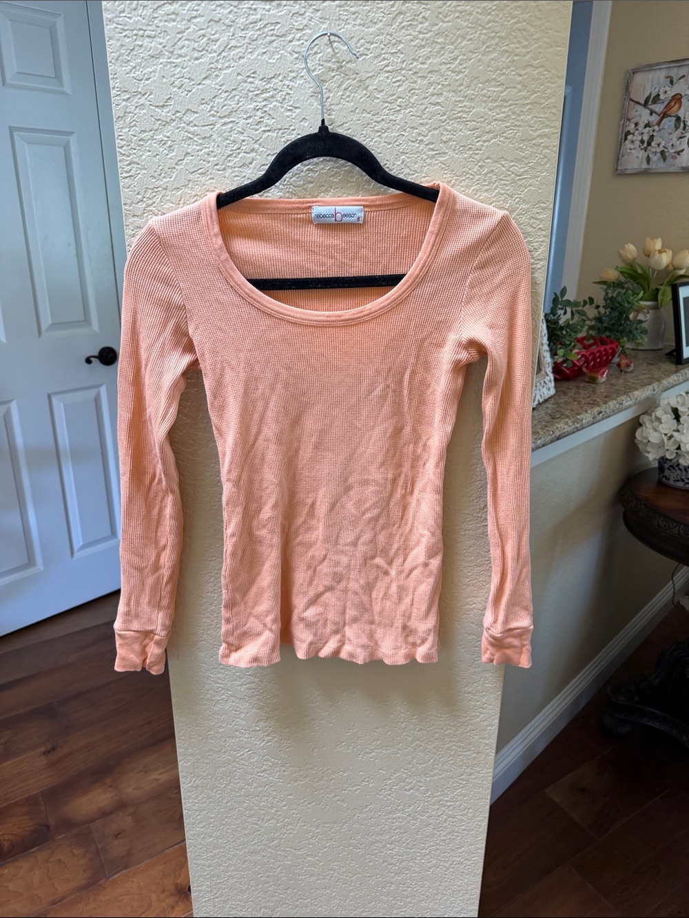 Rebecca Beeson Peach Ribbed Scoop Neck Long Sleeve Top